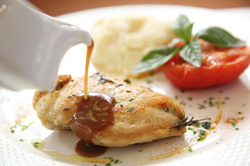 chicken breast steak grilled with red vine sauce