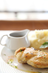 chicken breast steak grilled with red vine sauce