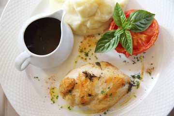 chicken breast steak grilled with red vine sauce