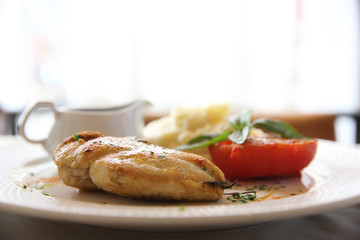 chicken breast steak grilled with red vine sauce