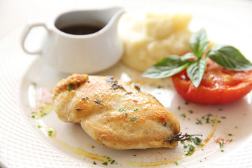chicken breast steak grilled with red vine sauce