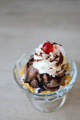 chocolate icecream on wood background