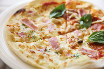 pizza on wood background