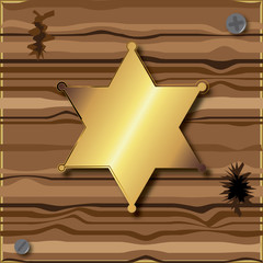 Sheriff Star on wooden background