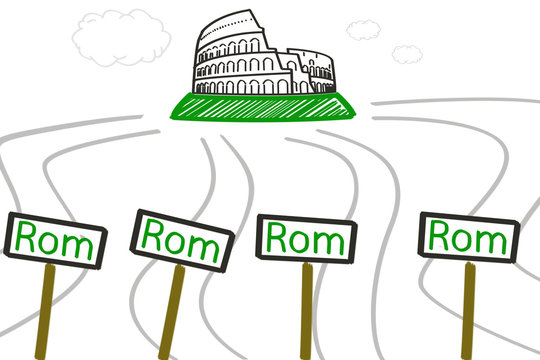 Strichzeichnung viele Wege führen nach Rom