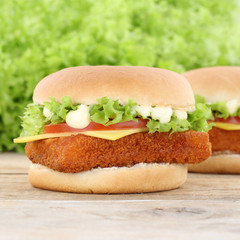 Fischburger Fisch Burger Backfisch Hamburger Käse Tomaten