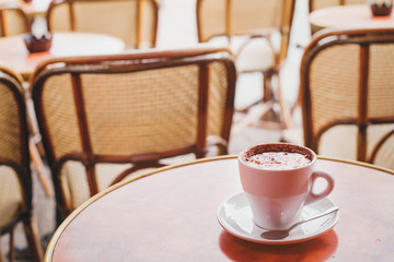 cup of hot chocolate in cafe