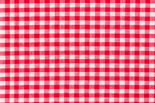 Checked red and white table cloth.