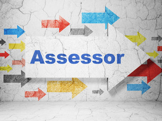 Insurance concept: arrow with Assessor on grunge wall background