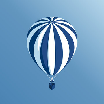 isometric hot air balloon flies on a background of blue sky vector illustration