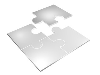 3D Illustration of colorful puzzle pieces isolated over white background.