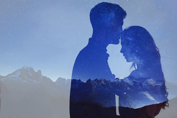 man and woman love, double exposure of couple