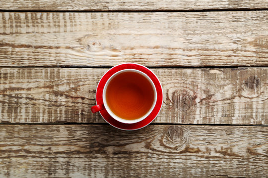 Cup of tea on a grey wooden table