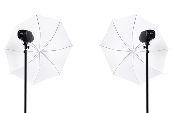 Two studio lights with umbrella