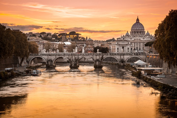 Twilight on Tiber river with sight of Vatican City - 132624124