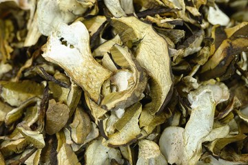 Closeup dried mushrooms background
