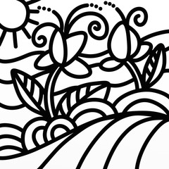 design with flowers in the countryside in black and white