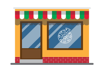 Simple flat pizzeria building, front
