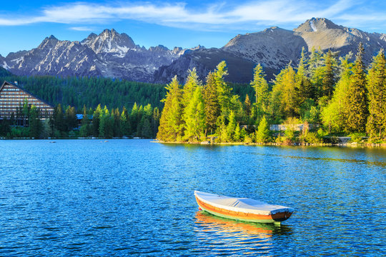 Mountain lake Strbske pleso in National Park High Tatra, Slovakia, Europe