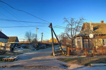 High voltage power line near village