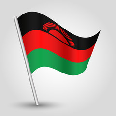 vector waving simple triangle malawian flag on slanted silver pole - icon republic of malawi with metal stick
