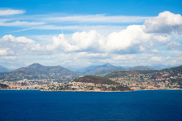 Obraz premium Cote d'Azur France. Beautiful panoramic aerial view city of Nice, France. Luxury resort of French riviera