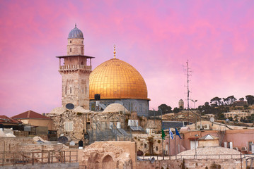 Minaret and mousque Al-aqsa. Dome of the Rock. Jerusalem. Israel - obrazy, fototapety, plakaty