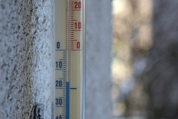 Thermometer outside the window winter
