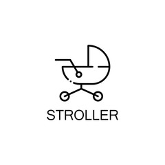 Stroller flat icon or logo for web design.