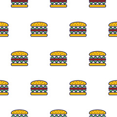 Burger line icon seamless vector pattern.