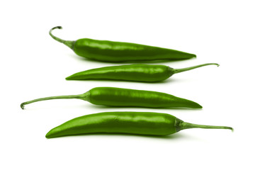 Green Chillies Isolated on a White Background