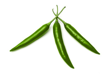 Green Chillies Isolated on a White Background