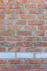 Aged Old Red White Gray Brick Wall Texture Destroyed Concrete Shabby Urban Messy Brickwall Structure.