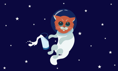 cat astronauts in space with milk