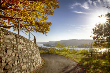 Rhein am Drachenfelsen im Herbst