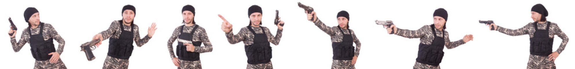 Soldier with gun isolated on white