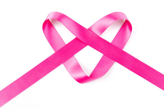 Pink ribbon in the shape of a heart