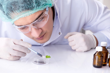 Naklejka premium Biotechnology concept with scientist in lab