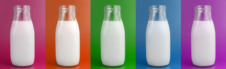 Five Jars of Milk on a Rainbow Background