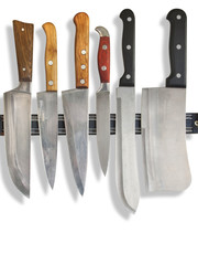 kitchen knives and a butcher's ax