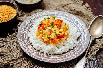Yellow lentils Dahl with rice