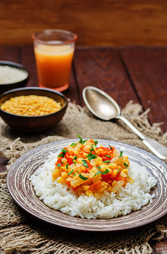 Yellow lentils Dahl with rice