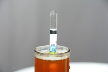 home brewbeer hydrometer focused on the word beer