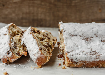 Dresden Stollen (german Christmas cake) sliced 