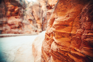 Rocky mountains of in the ancient city of Petra. Wadi Rum