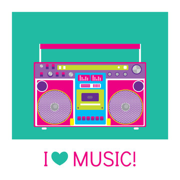 Retro audio player in a flat style. Vector illustration for a card or poster, print on clothes. Music.