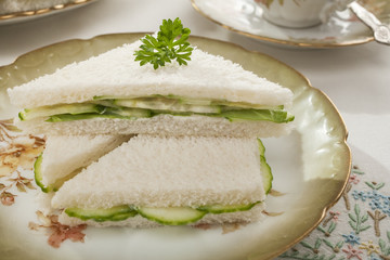 Cucumber Sandwiches on Old Fashioned Crockery