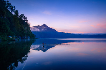 View of a lake and mountain in Bali Indonesia 
