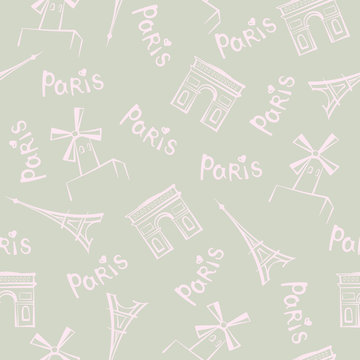 Paris city seamless pattern. Travel France tile background