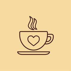 cup of coffee tea with steam line icon brown on creme